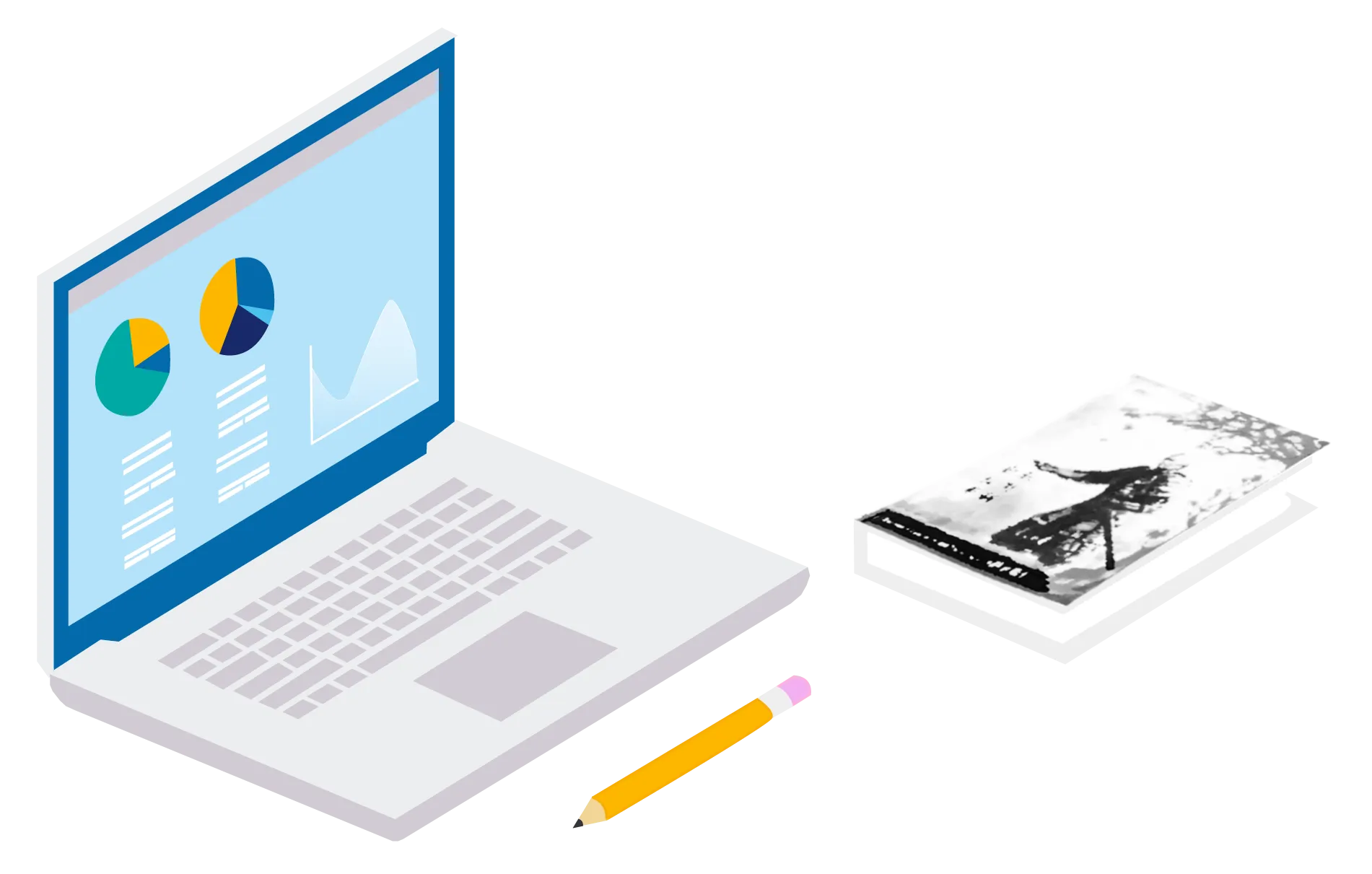 Laptop and book illustration